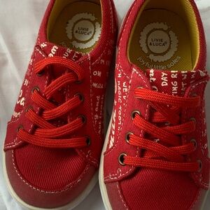 Livie & Luca Red Canvas Lace-Up Kids Sneakers with Printed Accents